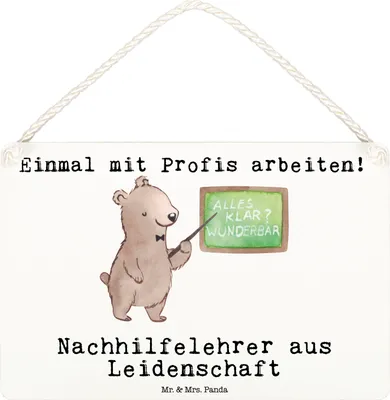 Produktbild von Mr. & Mrs. Panda Schild Nachhilfelehrer Leidenschaft DIN A6 - Weiß - Geschenk, Nachhilfeunterricht, Spruch, wandhänger, Türschild, holzbild, Lustig, Holzschild, Witzig