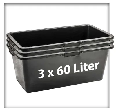 Produktbild von 3 Stk. 60 Liter Mörtelkasten Pflanzwanne Tuppe Zementkübel Maurerkasten