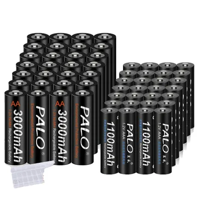 Immagine prodotto di PALO Batterie ricaricabili, 3000mAh capacità AA, 1100mAh capacità AAA, 28AA AAA