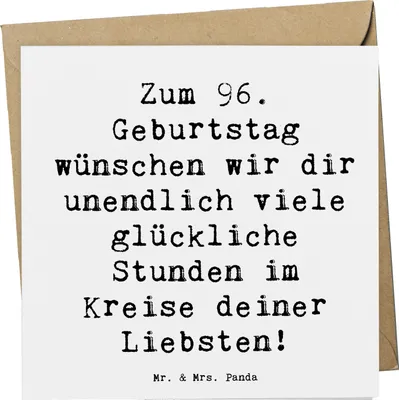Produktbild von Mr. & Mrs. Panda Deluxe Karte Spruch 96. Geburtstag Freude - Weiß - Geschenk, anlasskarte, Erinnerungen, besondere Anlässe, Happy Birthday, doppelkarte, Glückwünsche