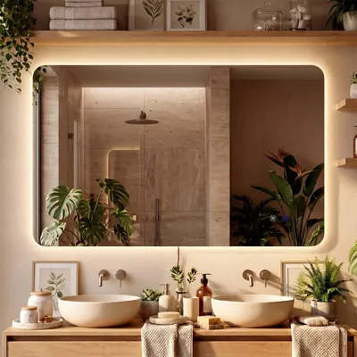 Immagine prodotto di Specchio da bagno illuminato Palmiro | Colore: trasparente/vetro | Dimensioni: 100x3x60 cm