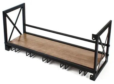 Immagine prodotto di Scaffale metallico da parete - Portabottiglie per vino - Scaffale per bottiglie - Ideale per cucina, bar, bagno - Salvaspazio - A un ripiano - Nero