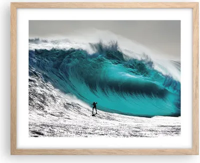 Produktbild von Gerahmtes Poster - Rahmen in heller Eiche - Surfen Welle Türkis - 50x40 cm - Wand Bild - Wanddeko - Wandbilder - Wandposter - Bilderrahmen - Bilder - Kunstdruck - Wandbild - P2NAA50x40-4351