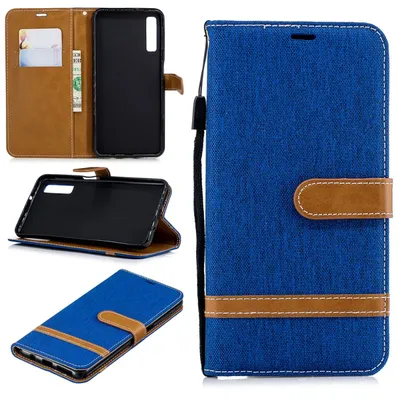Productafbeelding van Telefoontas voor Samsung Galaxy A7 (2018), denim hoesje, beschermende telefoonhoes, blauw