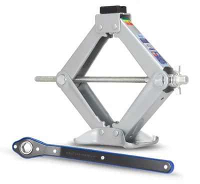 Produktbild von alca® Scherenwagenheber mit Ratsche - 2t Tragkraft, 360° drehbarer Sattel, 115-410mm, inkl. 17er Stecknuss, Rheinland , , ideal für SUV & 4x4