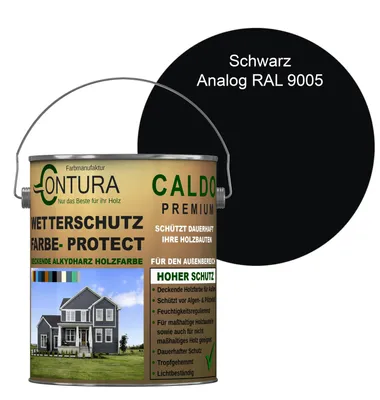 Produktbild von Contura 2,5Liter Wetterschutzfarbe Holz Dauerschutzfarbe Deckend Buntlack Holzfarbe Holzlasur Seidenmatt - Schwarz - RAL 9005 Analog