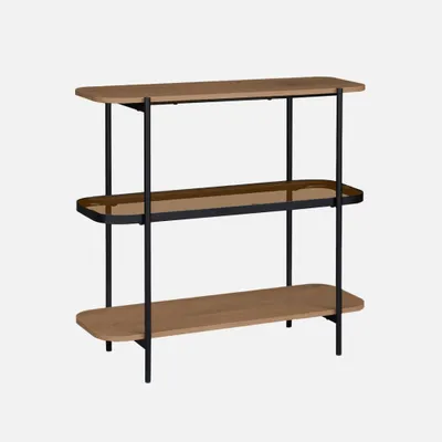 Immagine prodotto di Libreria in vetro, legno e metallo a 3 livelli, Marrone naturale