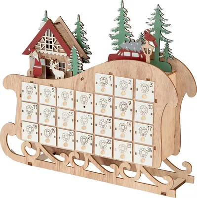 Produktbild von Livarno Home Weihnachts Adventskalender Holz LED Schlitten Kalender