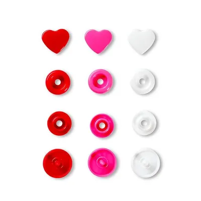 Produktbild von Prym 393031, Nieten-Druckknopf-Verschluss, Kunststoff, Polyoxymethylen (POM), Pink, Rot, Weiß, Matte, Rund, 1,24 cm