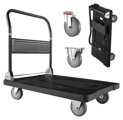 Image de Chariot à plate-forme pliable VEVOR 454 kg, chariot de transport avec roulette pivotante, chariot à main avec surface de chargement antidérapante, chariot pliable, aide au transport pour un rangement facile, 895 x 595 x 850 mm, chariot roulant