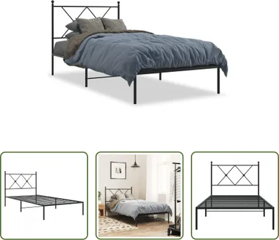 Produktbild von The Living Store Bettgestell mit Kopfteil Metall Schwarz 90x190 cm