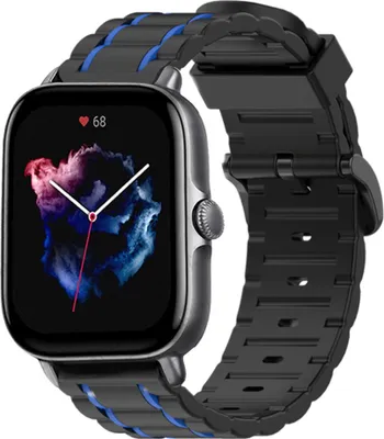 Produktbild von Strap-it Amazfit GTS 3 Sport Schnallenarmband (Schwarz/Blau)