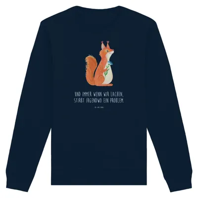 Produktbild von Mr. & Mrs. Panda Bio Baumwoll Pullover Eichhörnchen Blume Größe M - French Navy - Geschenk, Lustige Sprüche, Spaß, Eichhorn, Spruch Positiv, Sweatshirt, Sweater, Pulli