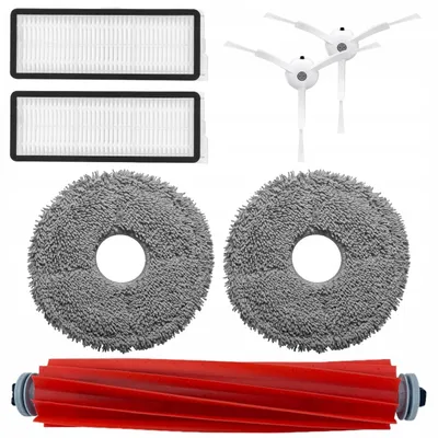 Image de Kit d'accessoires pour aspirateur Roborock Q Revo S, Pro, MaxV - 8 pièces - comprenant des brosses, des filtres HEPA, des serpillières - avec des brosses latérales blanches