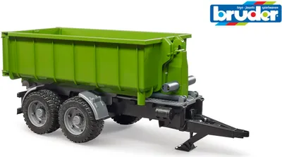 A toy hooklift trailer for tractors, presented on a white background with the brand logo in the upper right corner.