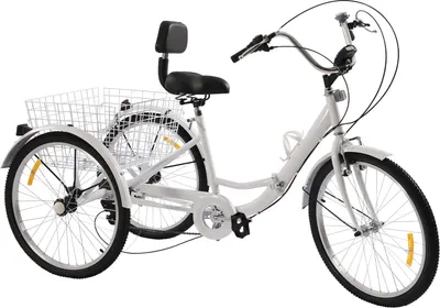 Produktbild von 24 Zoll Klapprad Dreirad für Erwachsene mit Wasserbecherhalter & Scheinwerfer und Einkaufskorb (Weiß)
