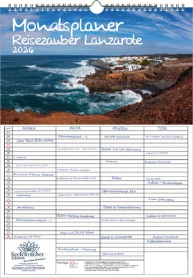 Produktbild von Reisezauber Lanzarote Planer Familienplaner 4 Spaltenplaner DIN A3 Kalender für 2026 Arrecife Reise Urlaub Strand Spanien - Seelenzauber