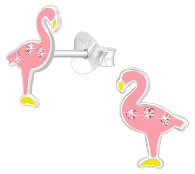 Produktbild von Kinder-Ohrringe Silber 925: Bunte Ohrstecker für Mädchen und Jungen Flamingo