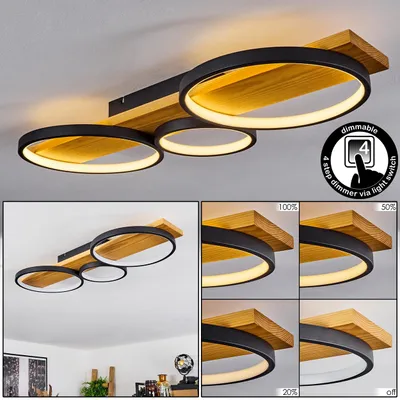 Produktbild von Caces »Caces« dimmbare Deckenlampe aus Metall/Holz in Schwarz/Natur/Weiß