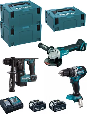 Produktbild von MAKITA Kit MK309RTJ (DHR171 + DHP484 + DGA504 + 2 x 5,0 Ah + DC18RC + MAKPAC 2 + 2 x MAKPAC 3)