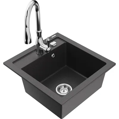 Obrázek produktu pro Mexen Vito 1-miskový granitový dřez s kuchyňskou baterií Savita, Skvrnitá černá - 6503-76-672601-00
