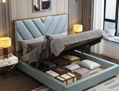 Produktbild von Bett Polster Design Luxus Metall Doppel Hotel Betten Ehe Schlaf Zimmer Textil