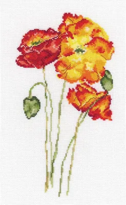 Image de Kit de broderie "Amapolas de seda", technique point de croix, diagramme compté, tissu Aida 16, dimensions 14x25,5 cm
