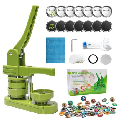Produktbild von Buttonmaschine - 58 mm Buttonpresse - Set mit 100 Buttonteilen - 20 Magnetteilen - Mit Matrize - Hellgrün