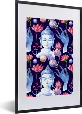 Produktbild von MuchoWow® MuchoWow® Gerahmtes Poster Buddha - Kopf - Hand 40x60 cm - Poster mit zchwarzem Bilderrahmen - Poster in Rahmen
