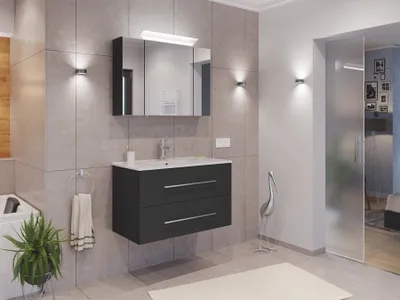 Produktbild von Badmöbel Set Firenze 90 2tlg. Spiegelschrank Softclose grafit : Grafit