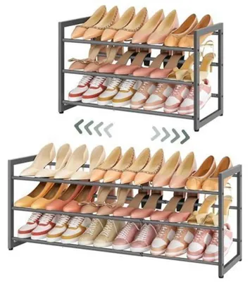 Produktbild von Schuhregal Metall ausziehbar 3 Ebenen Grau Platzsparend Robust