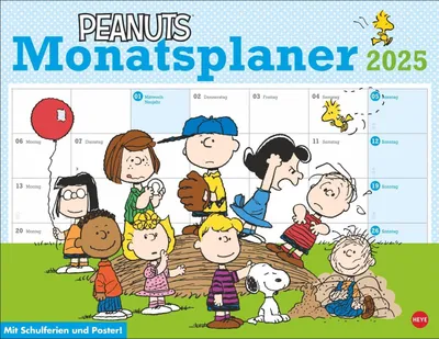 Produktbild von Peanuts Wandkalender 2025, Monatsplaner, 44 x 34 cm, mit Snoopy, Woodstock und Comic-Strips