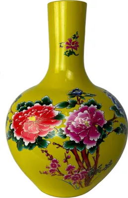Produktbild von Fine Asianliving Chinesische Vase Gelb Pfingstrosen Handgefertigt D41xH57cm Dekorative Vase Blumenvase Orientalische Keramik Vase Dekoration Vase Moderne Tischdekoration Vase