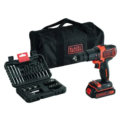 Produktbild von Akku-Schlagbohrmaschine - BLACK & DECKER - mit 1 Akku - Ladegerät - Zubehör - Tasche - BDCHD18S32-QW
