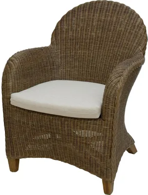 Produktbild von KRINES HOME Bequemer, breiter Rattansessel inkl. Polster Beige / Flechtsessel aus echtem Rattan (Braun-Grau)