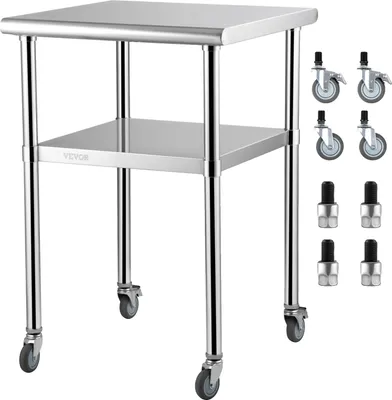 Produktbild von Küchenarbeitstisch, langlebiger Edelstahl, verstellbares Unterregal, 24x24inch