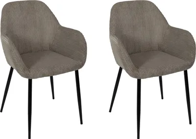 Image de Lot de 2 Fauteuils - HOME DECO FACTORY - Scott - Côtelé - Confortables - Gris et Noir