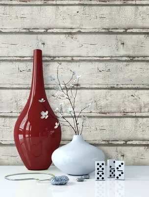 Produktbild von NEWROOM Tapete Creme Vliestapete Holzbalken - Holzwand Landhaus Grau Weiß Holz Streifen Naturholz Vintage Holzpaneele