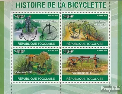 Produktbild von Briefmarken Togo 2010 Mi 3749-3752 Kleinbogen (kompl. Ausgabe) postfrisch Fahrradgeschichte