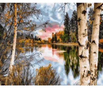 Immagine prodotto di Lago di mosaico di diamanti nella foresta di betulle, 30 x 40 cm, Diamanti creativi