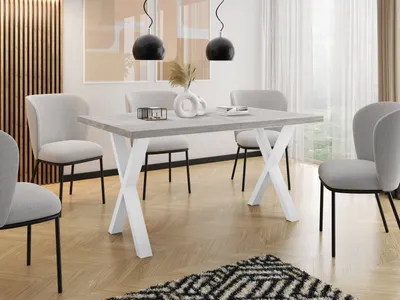 Produktbild von Rechteckiger Ausziehbarer Esstisch - Großer Modern-Stil Tisch mit Weißen Metallbeinen 120 140 160 cm bis 220 240 260 cm - Spacesaver - 120 x 80 cm - Beton Grau