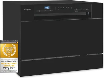 Produktbild von Exquisit Geschirrspüler GSP206-030D schwarz | Spülmaschine 55 cm | Maßgedecke: 6 Restlaufzeiten Anzeige | Standgerät