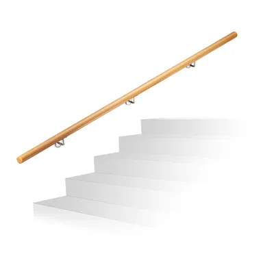 Obrázek produktu pro Relaxdays Dřevěné madlo, buk, 2000 mm/200 cm/2 m, nástěnný držák, s hmoždinkami, rustikální, průměr 42 mm, přírodní
