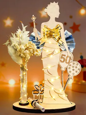 Holzbrett Gästebuch 50. Geburtstag mit LED, personalisiert