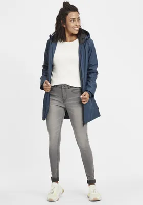 Produktbild von OXMO OXJanina Damen Regenmantel Regenjacke Übergangsjacke mit Kapuze