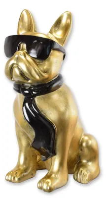 Produktbild von Bulldogge aus Kunstharz mit Sonnenbrille und Krawatte – goldfarben Replikat Retro Design Dekoration