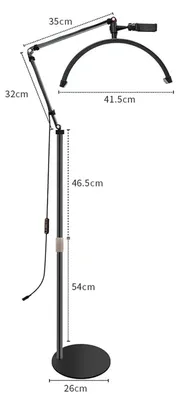 Image de Lampe LED en forme de croissant pour extensions de cils - Lampe sur pied pour extensions de cils - Rotative - Lumière continue pour photographie - Éclairage pour salons de beauté - Noir