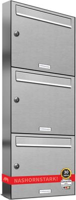 3er Edelstahl Briefkasten Anlage 3 Fach Wandbriefkasten Postkasten