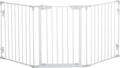 Obrázek produktu pro Zábrana pro psy - Skládací třídílná ochranná ohrádka - Bezpečnostní zámek - 180 × 74,5 cm - Pro středně velké psy - bílá