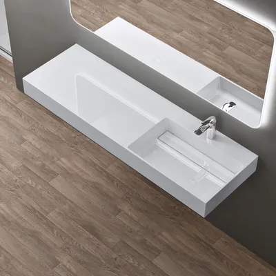 Immagine prodotto di doporro Lavabo Bagno Sospeso Lavabo da Appoggio Rettangolare in Marmo Resina Bianco Lucido, Vasca a Destra 150x48x13 cm con 1 Foro Rubinetto e Piletta Scarico, Colossum12
